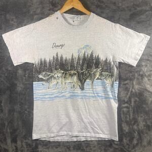 VTG 91 Habitat Durango, CO AOP Wolf Pack Graphic Nature T Shirt Men’s Med Gray